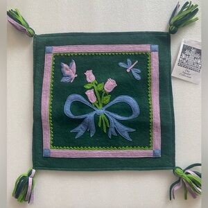 Vtg Hungarian Embroidered Pillow Cover 12x12 Pink Green Flower Sandor Collection